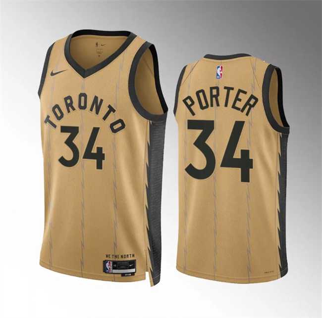 Mens Toronto Raptors #34 Jontay Porter Gold 2023-24 City Edition Stitched Basketball Jersey Dzhi->toronto raptors->NBA Jersey